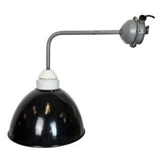 Industrial Factory Wall Lamp with Black Enamel Shade, 1960s For Sale