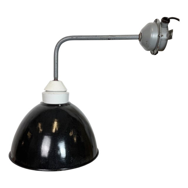 Industrial Factory Wall Lamp with Black Enamel Shade, 1960s For Sale