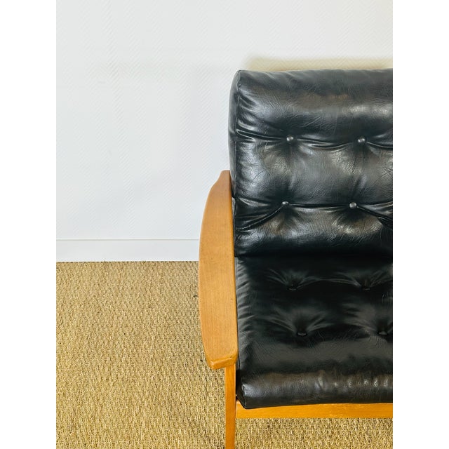Vintage Scandinavian Lounge Chair in Black Leather and Wood, 1960s For Sale - Image 14 of 15
