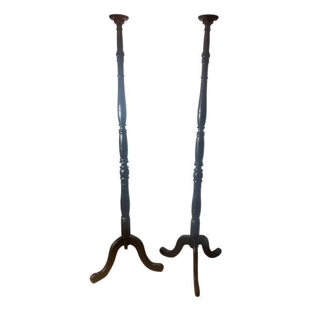 Tall Ebonised Tri Leg Torcheres, 1990, Set of 2 For Sale