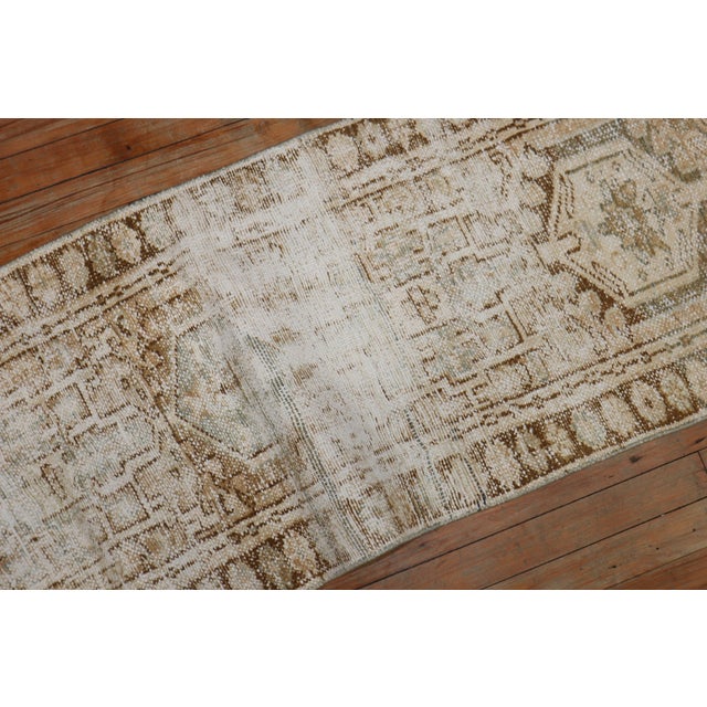 Early 20th Century Distressed Narrow Neutral Persian Heriz 20th Century Runner - 1'10" x 7'7" For Sale - Image 5 of 6