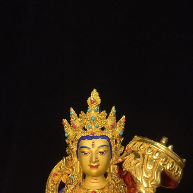 Late 20th Century Vintage Gilt Bronze Figure of White Umbrella Goddess With Gemstone Inlay For Sale - Image 5 of 9