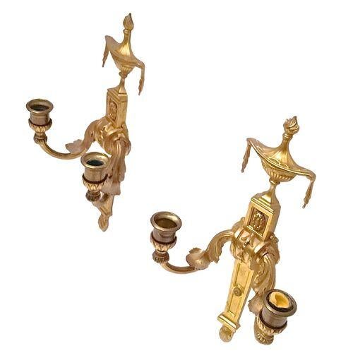 French Pair Antique Gilt Empire Wall Candle Sconces For Sale - Image 3 of 6