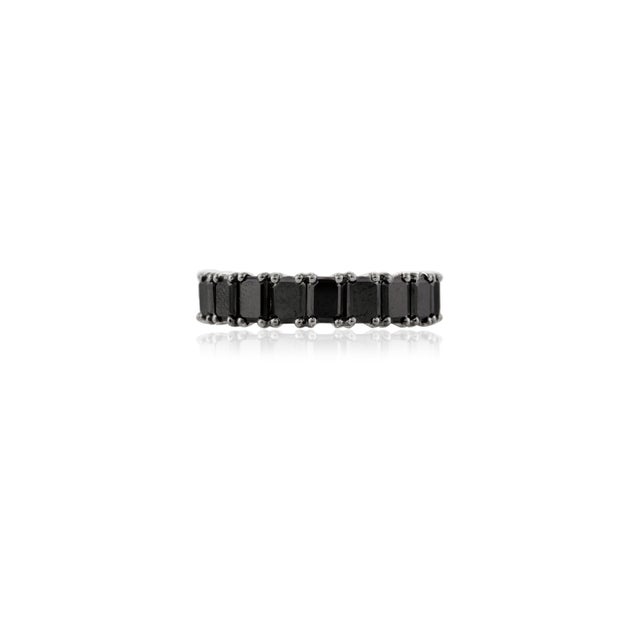 Princess Cut Black Diamond 18k Gold Eternity Band Size 6.5 For Sale In New York - Image 6 of 11