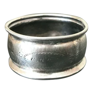 Late 19th Century Silver Plate Round Napkin Ring W/Name + Design Inscribed