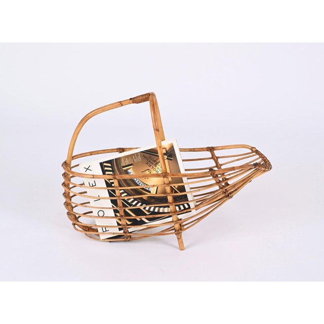 Wood Mid-Century French Riviera Bamboo & Rattan Magazine Rack, Italy, 1960s For Sale - Image 7 of 18