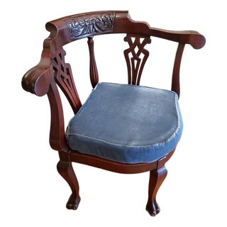 Late 19th C English Victorian Gothic Revival Carved Mahogany Green Man Corner Chair For Sale