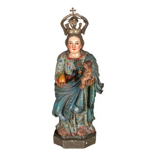Antique Peruvian Polychromed Wood Sculpture, 1750 For Sale