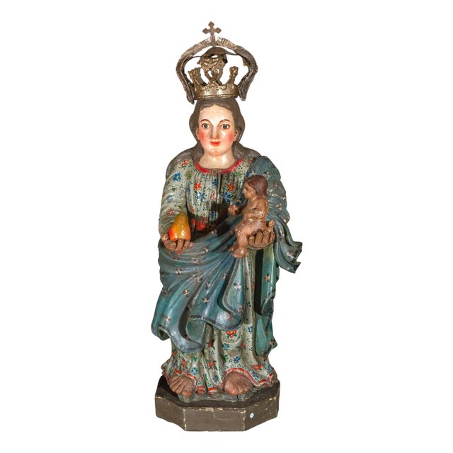 Antique Peruvian Polychromed Wood Sculpture, 1750 For Sale
