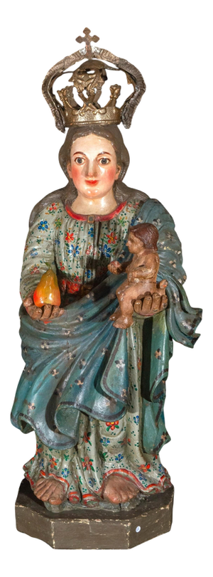 Antique Peruvian Polychromed Wood Sculpture, 1750