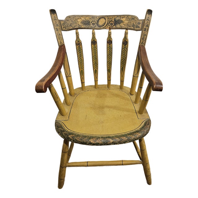 Rare 19th Century Ochre Painted Comb Back Windsor For Sale