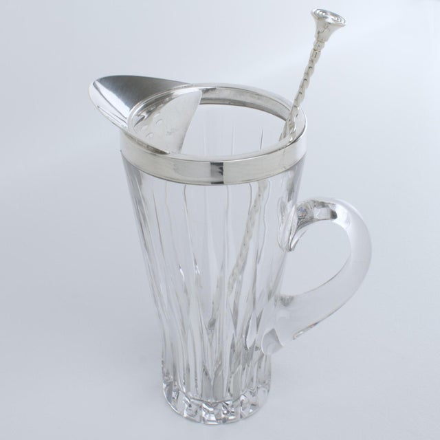 1940s Silver Plate and Crystal Barware Cocktail Martini Pitcher with Stirrer Spoon For Sale - Image 9 of 17
