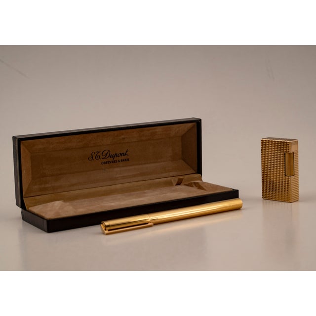 Gold-Plated Standard Lighter and Vermeil Piston Fountain Pen from S.T. Dupont, 1970s, Set of 2 For Sale - Image 12 of 18