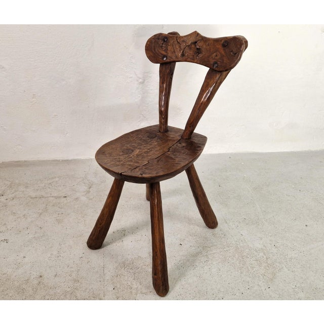 Rustic French Oak Side Chair in the style of Alexandre Noll, 1950s For Sale - Image 4 of 12