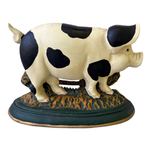 Vintage Cast Iron Happy Pig Doorstop