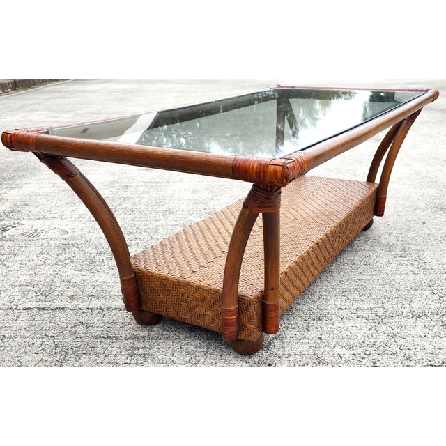 Vintage French Bamboo Wicker Coffee Table For Sale In Miami - Image 6 of 16