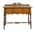 Traditional style wooden console table with two drawers and floral details at the top. The top surface is worn and needs...
