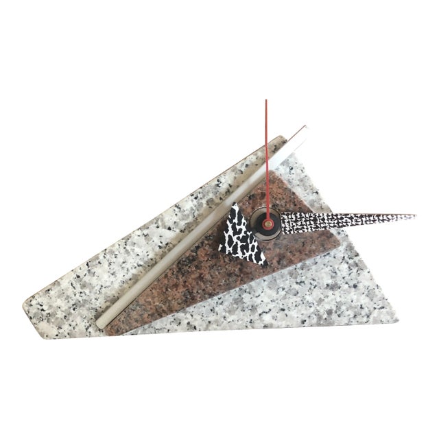 Late 20th Century Post Modern Memphis Style Stone and Aluminum Desk Clock For Sale