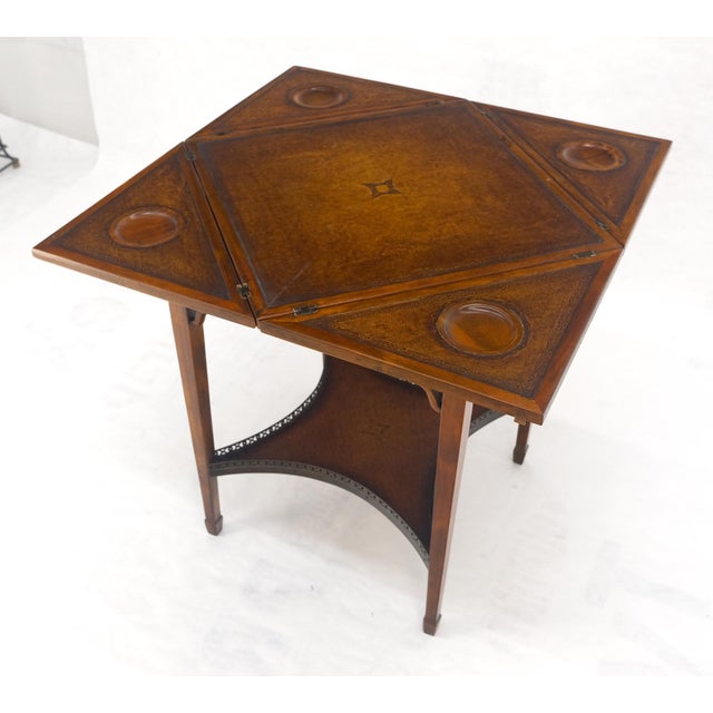Theodore Alexander One Drawer Leather Top Folding Top Game Table MINT For Sale - Image 14 of 18