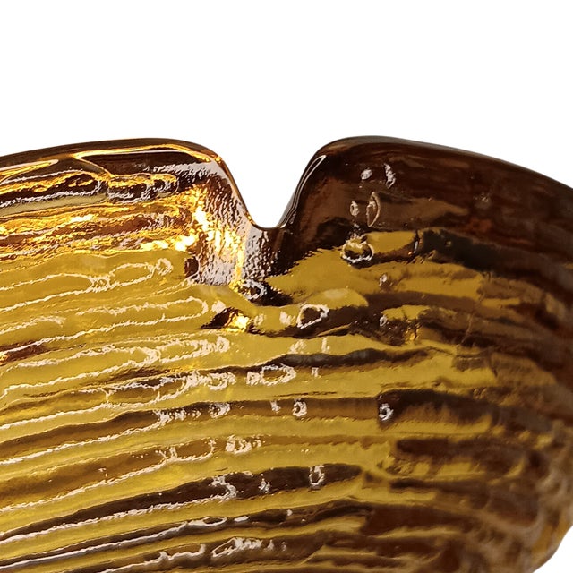 Vintage Mid-Century Honey Anchor Hocking Golden Amber Glass Round Ripple Ashtray Trinket Dish or Catchall For Sale In Austin - Image 6 of 9