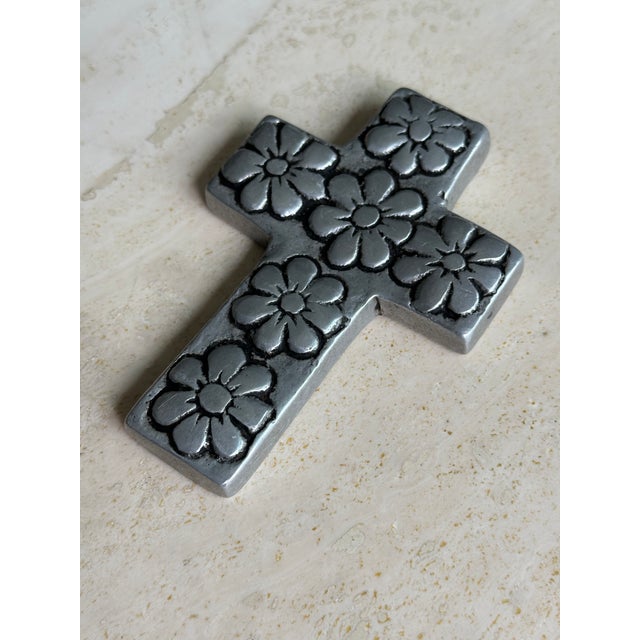 Mexican Vintage Mexican Flowered Cross For Sale - Image 3 of 5