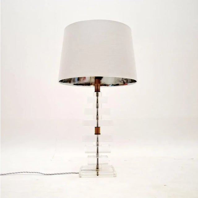 Vintage Acrylic and Brass Table Lamp, 1970 For Sale - Image 9 of 9