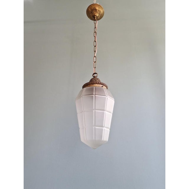 Art Deco Pendant Light in Faceted Transparent Satin Glass, 1920s For Sale - Image 10 of 14