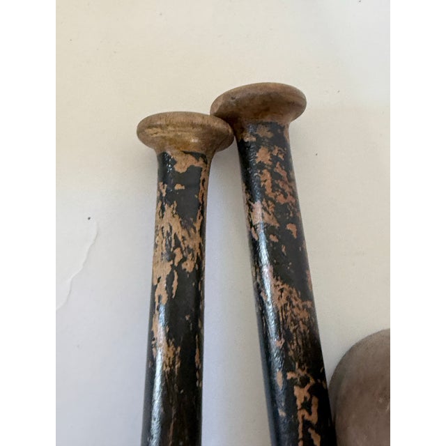 Mid 19th Century Lot of 8 Hand Painted Wooden Pins For Sale - Image 5 of 10