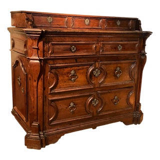 Rome-Vatican Baroque Walnut Chest of Drawers with Bronze Handles, 1600s For Sale