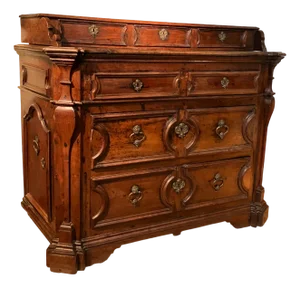 Rome-Vatican Baroque Walnut Chest of Drawers with Bronze Handles, 1600s