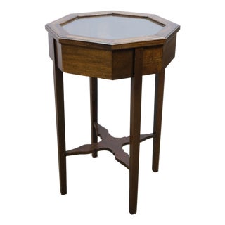 Late 20th Century Brandt Mahogany Octagon Curio Cabinet Display Case Vitrine Shadowbox Table 23" For Sale