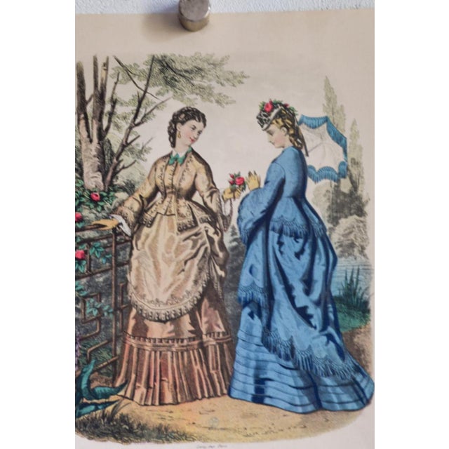 Black Lot of 5 Antique French Fashion Plates L La Mode Illustrée 1870s L Signed Anaïs Toudouze, Hand Colored Bustle Dresses, 9x12" Each For Sale - Image 8 of 17
