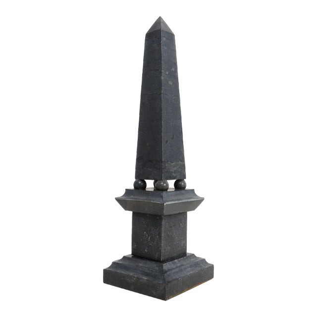 Vintage Mottled Slate Gray Stone Obelisk For Sale
