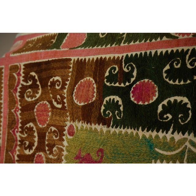 Textile Square Uzbek Suzani Decor - Tribal Tapestry 3'8'' X 4'6'' For Sale - Image 7 of 9