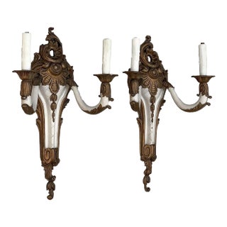 Pair Antique French Louis XV Painted Wall Sconces For Sale