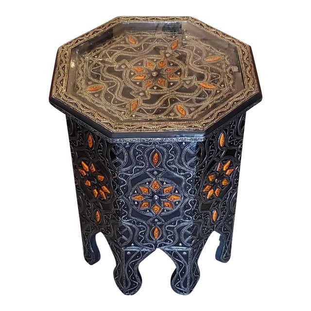 Marrakech Moroccan Orange Resin Side Table For Sale