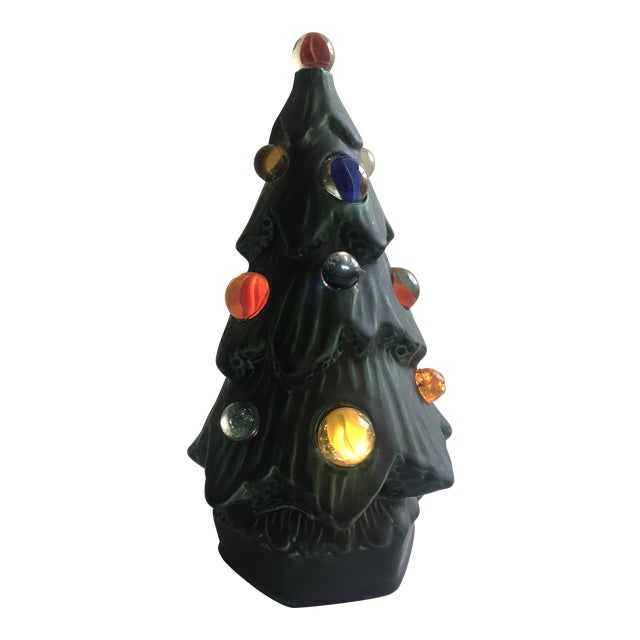 Vintage Ceramic Lighted Christmas Tree With Marbles As Lights