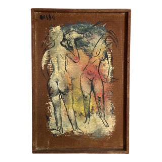 Leon d'Usseau (Dusso), Modernist Art Painting of Nudes, California Early Modern Art Painting on Board For Sale