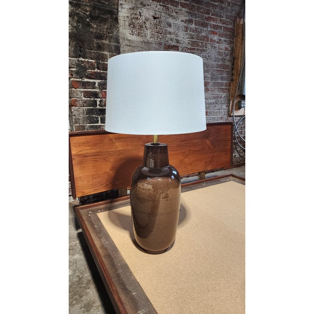 Mid-Century Modern 1970s Lee Rosen for Design Technics Monumental Ceramic Table Lamp in Earth-Tone Glaze For Sale - Image 3 of 9