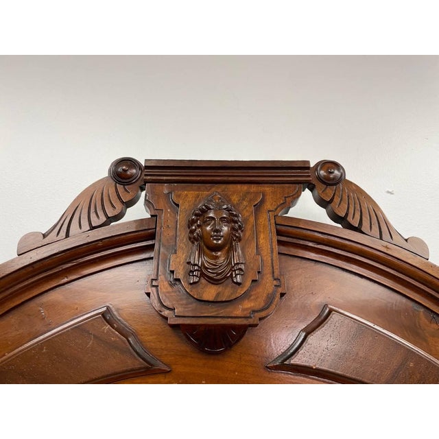 American Early 1900's Antique Mirrored Vanity Dresser, Handcarved Walnut, Marble Topped For Sale - Image 3 of 10