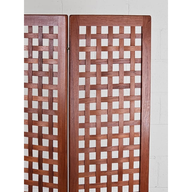 1960s 1960s Danish Modern Teak 3 Panel Lattice Folding Screen For Sale - Image 5 of 6