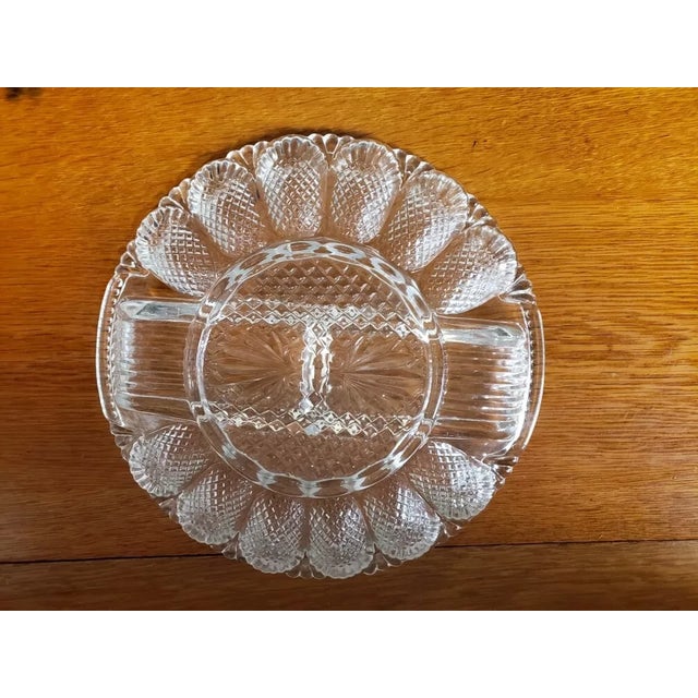 American Vintage L. E. Smith Clear Round Deviled Egg Plate/ Relish Tray For Sale - Image 3 of 3