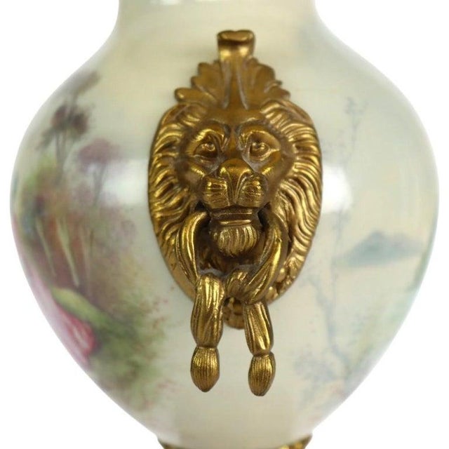 French Late 19th Century French Sevres Scenic Painted & Artist Signed Porcelain Lamp, Lion Head Handles For Sale - Image 3 of 3
