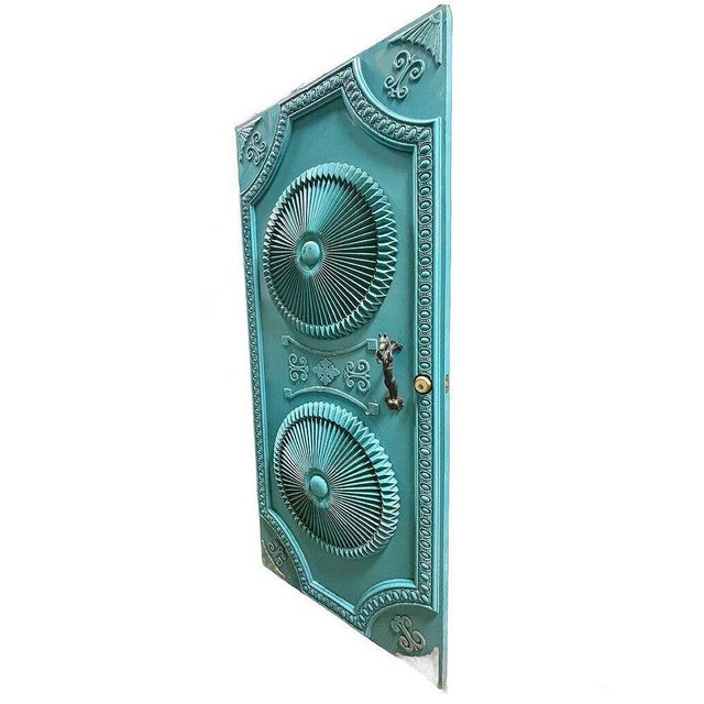 Mid-Century Modern Mid-Century Hollywood Regency Grand Turquoise Door With Custom Handles For Sale - Image 3 of 7