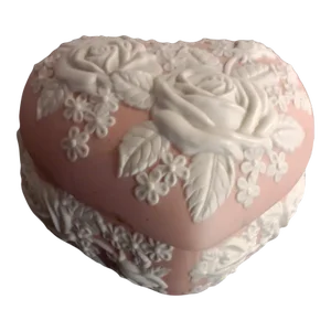 1980s San Francisco Music Comp Ornate Pink Jasperware Heart Trinket Box