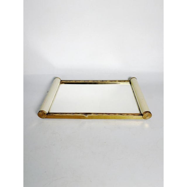 Art Deco wooden and mirrored tray, France, 1940s, an elegant piece with a structured and refined design. It is...