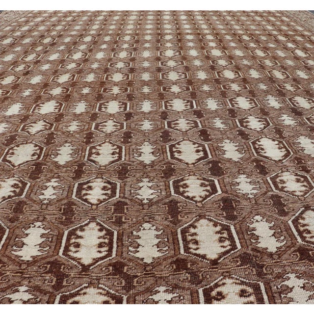 Tribal Mid 20th Century Antique Turkish Rug With Organic Motifs in Brown Taupe and Earth Tone Colors For Sale - Image 3 of 12