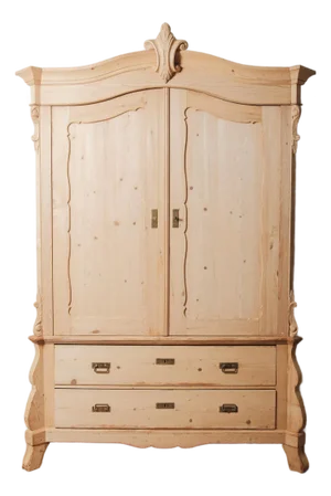 19th Century Carved Pine Armoire With Drawers and Rococo Revival Crest