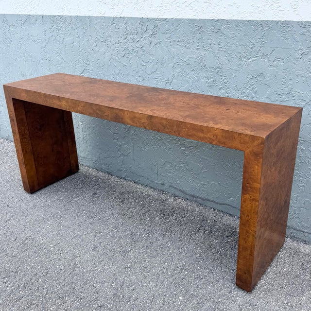 Mid-Century Modern Mid Century Modern Burlwood Consol Table For Sale - Image 3 of 12