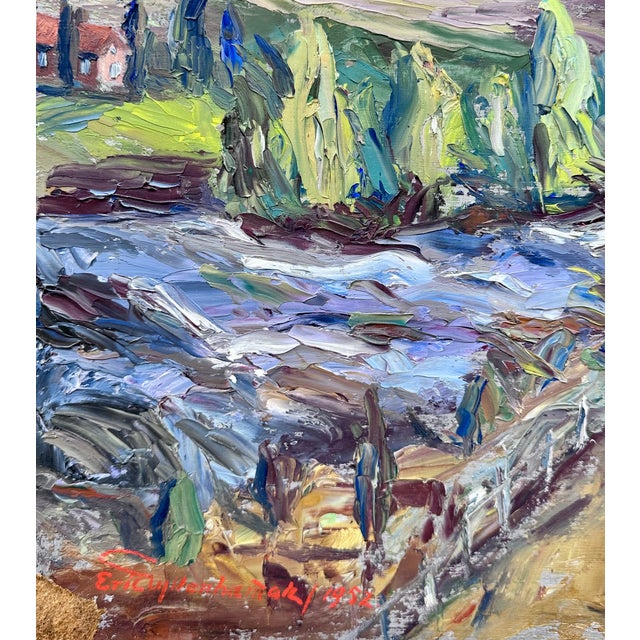 Impressionist Farm by the Lake Oil Painting For Sale - Image 3 of 5
